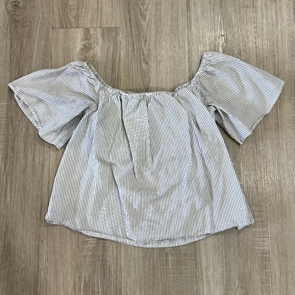 Express Off The Shoulder Pinstripe Blouse